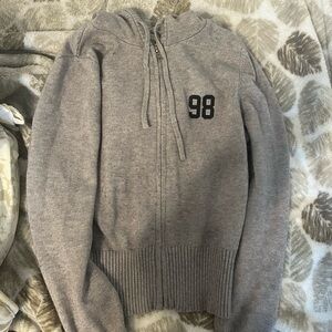y2k knit grey hooded sweater